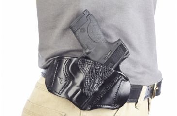 Image of Wilson Combat Lo-Profile II Holster, S and W M and P Shield, Right Hand, 1.5in Belt, Black Leather with Shark Trim MLP15BLSR15