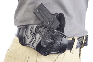 Image of Wilson Combat Lo-Profile II Holster, SIG Sauer P938, Right Hand, 1.5in Belt, Black Leather with Shark Trim MLP19BLSR15