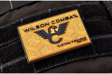 Image of Wilson Combat Logo PVC Patch, Rectangle, Tan/Black 882