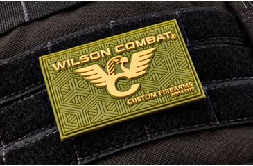 Image of Wilson Combat Logo PVC Patch, Rectangle, Green/Tan 883