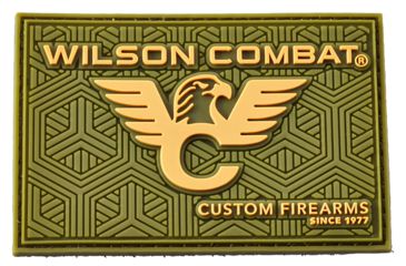 Image of Wilson Combat Logo PVC Patch, Rectangle, Green/Tan 883