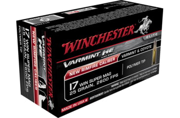 Image of Winchester Super X .17 Winchester Super Magnum 25 Grain Jacketed Hollow Point Brass Cased Rimfire Ammo, 50 Rounds, X17W25