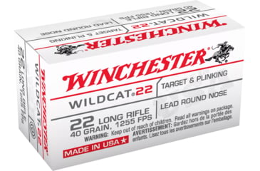 Image of Winchester .22 Long Rifle, 40 Grain, Lead Round Nose LRN, Brass Cased, Centerfire Rimfire Ammo, 50 Rounds, CQWW22LR