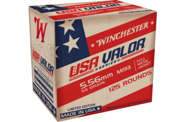 Image of Winchester USA 5.56x45mm NATO 55 Grain Full Metal Jacket Centerfire Rifle Ammo, 125 Rounds, USA193125