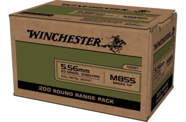 Image of Winchester 5.56x45mm NATO 62 grain Green Tipped Full Metal Jacket Brass Cased Centerfire Rifle Ammo, 200 Rounds, WM855200