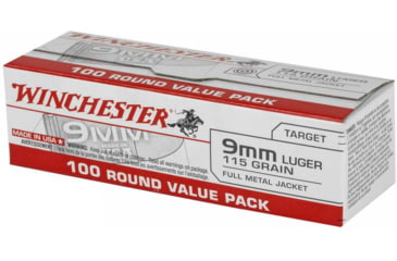 Image of Winchester 9 mm Luger 115 grain Full Metal Jacket Centerfire Pistol Ammo, 100 Rounds, USA9MMVPY