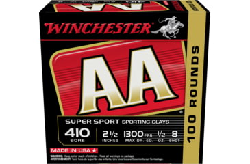 Image of Winchester AA, .410 Bore, 1/2 oz, 2.5in, 8 Shot, Centerfire Shotgun Ammo, 100 Rounds, AASC418VP