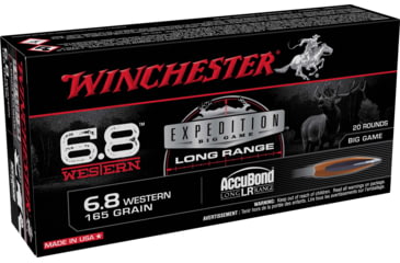 Image of Winchester Expedition Big Game Long Range Long Range 6.8 Western 165 Grain Centerfire Rifle Ammo, 20 Rounds, S68WLR