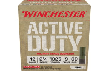 Image of Winchester Active Duty 12 Gaude 9 Pellet 2.75in #00 Buck Shotgun Buckshot Ammo, 25 Rounds, WIN1200MG