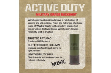 Image of Winchester Active Duty 12 Gaude 9 Pellet 2.75in #00 Buck Shotgun Buckshot Ammo, 25 Rounds, WIN1200MG