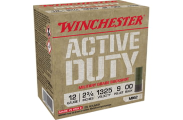 Image of Winchester Active Duty 12 Gaude 9 Pellet 2.75in #00 Buck Shotgun Buckshot Ammo, 25 Rounds, WIN1200MG