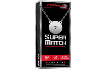 Image of Winchester Ammunition Super Match, 223 Remington, 69 Grain, Boat Tail Hollow Point, 20 Round Box SM223