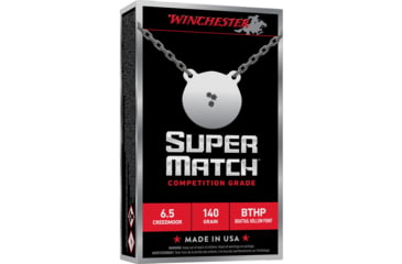 Image of Winchester Ammunition Super Match, 6.5 Creedmoor, 140 Grain, Boat Tail Hollow Point, 20 Round Box SM65CM