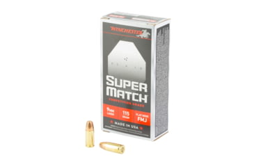 Image of Winchester Ammunition Super Match, 9MM, 115 Grain, Flat Nose Bullet, 50 Round Box SM9FN115