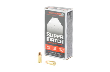 Image of Winchester Ammunition Super Match, 9MM, 147 Grain, Flat Nose Bullet, 50 Round Box SM9FN147
