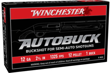 Image of Winchester AutoBuck 12 Gauge 12 Pellet 2 3/4in Buckshot Shotgun Ammo, 1 Buck, 5 Rounds, USAB121