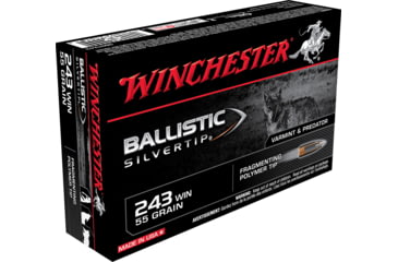 Image of Winchester Ballistic Silvertip .243 Winchester 55 grain Fragmenting Polymer Tip Centerfire Rifle Ammo, 20 Rounds, SBST243