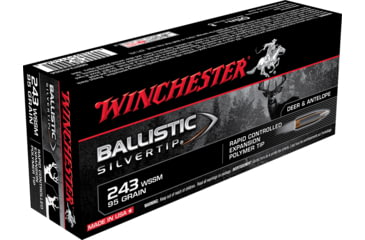 Image of Winchester Ballistic Silvertip .243 Winchester Super Short Magnum 95 grain Fragmenting Polymer Tip Brass Cased Centerfire Rifle Ammo, 20 Rounds, SBST243SSA