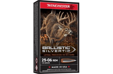 Image of Winchester Ballistic Silvertip .25-06 Remington 115 grain Fragmenting Polymer Tip Brass Cased Centerfire Rifle Ammo, 20 Rounds, SBST2506