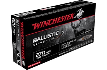 Image of Winchester Ballistic Silvertip .270 Winchester Short Magnum 130 grain Fragmenting Polymer Tip Brass Cased Centerfire Rifle Ammo, 20 Rounds, SBST2705