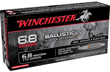 Image of Winchester Ballistic Silvertip 6.8 Western 170 Grain Rapid Controlled Expansion Polymer Tip Brass Cased Centerfire Rifle Ammo, 20 Rounds, WINCSBST68W