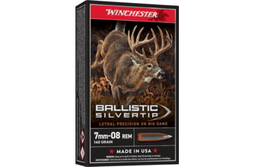 Image of Winchester Ballistic Silvertip 7mm-08 Remington 140 grain Fragmenting Polymer Tip Brass Cased Centerfire Rifle Ammo, 20 Rounds, SBST708