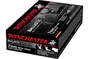 Image of Winchester Ballistic Silvertip 7mm Remington Magnum 150 grain Fragmenting Polymer Tip Brass Cased Centerfire Rifle Ammo, 20 Rounds, SBST7