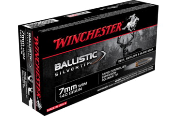 Image of Winchester Ballistic Silvertip 7mm Winchester Short Magnum 140 grain Fragmenting Polymer Tip Brass Cased Centerfire Rifle Ammo, 20 Rounds, SBST7MMS