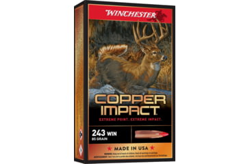 Image of Winchester Deer Season XP Copper Impact .243 Winchester 85 Grain Copper Extreme Point Centerfire Rifle Ammo, 20 Rounds, X243CLF