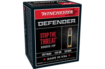 Image of Winchester Defender HANDGUN .357 Magnum 125 grain Bonded Jacketed Hollow Point Brass Cased Centerfire Pistol Ammo, 20 Rounds, S357MPDB