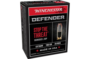 Image of Winchester Defender HANDGUN .40 S&amp;W 180 grain Bonded Jacketed Hollow Point Centerfire Pistol Ammo, 20 Rounds, S40SWPDB1