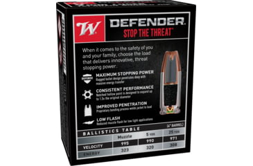 Image of Winchester Defender HANDGUN 9 mm Luger 147 grain Bonded Jacketed Hollow Point Brass Cased Centerfire Pistol Ammo, 20 Rounds, S9 mmPDB1