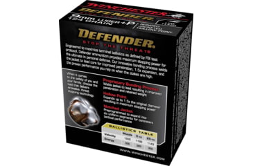 Image of Winchester Defender HANDGUN 9 mm Luger +P 124 grain Bonded Jacketed Hollow Point Brass Cased Centerfire Pistol Ammo, 20 Rounds, S9 mmPDB