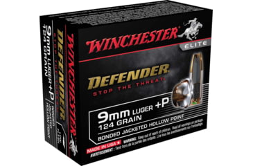 Image of Winchester Defender HANDGUN 9 mm Luger +P 124 grain Bonded Jacketed Hollow Point Brass Cased Centerfire Pistol Ammo, 20 Rounds, S9 mmPDB