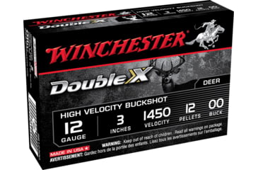 Image of Winchester Double X 12 Gauge 12 Pellets 3in Centerfire Shotgun Buckshot Ammo, 5 Rounds, SB12300