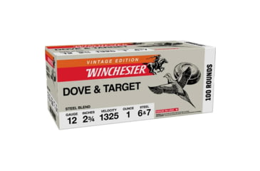 Image of Winchester Vinatge Edition Dove &amp; Target 12 Gauge 1oz 2.75in Shotgun Ammunition, #6/7 Steel Shot, 100 Rounds, 6/7, XU12S67VP