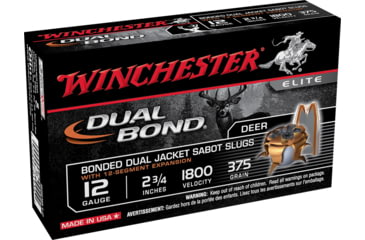 Image of Winchester Dual Bond Shotshell 12 Gauge 375 grain 2.75in Centerfire Shotgun Slug Ammo, 5 Rounds, SSDB12