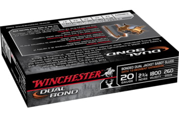 Image of Winchester Dual Bond Shotshell 20 Gauge 260 grain 2.75in Centerfire Shotgun Slug Ammo, 5 Rounds, SSDB20