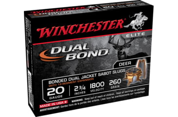 Image of Winchester Dual Bond Shotshell 20 Gauge 260 grain 2.75in Centerfire Shotgun Slug Ammo, 5 Rounds, SSDB20