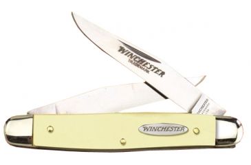 Image of Winchester Knives 3 7/8in, 2 Blade Buckstag Muskrat w/ Two Clip Blades, Yellow Delrin Handle, Box W 40 14027 YB