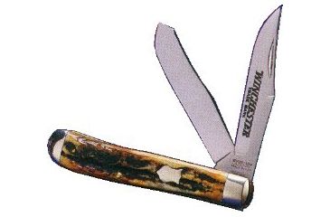 Image of Winchester Knives 3 7/8in, 2 Blade Trapper w/ Saber Ground Master Blade and Stag Handle W 15 2904 1/2 P