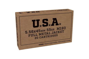 Image of Winchester L.C. M193 5.56 55 Grain FMJ Brass Centerfire Rifle Ammo, 20RD BOX 1000RD CASE, WINCSGM193KW