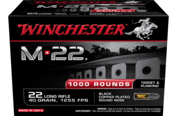 Image of Winchester M-22 .22 Long Rifle 40 grain Copper Plated Lead Round Nose Rimfire Ammo, 1000 Rounds, S22LRT