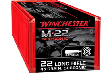 Image of Winchester M-22 SUBSONIC .22 Long Rifle 45 grain Copper Plated Lead Round Nose Rimfire Ammo, 100 Rounds, S22LRTSUP