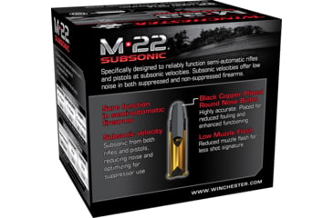 Image of Winchester M-22 SUBSONIC .22 Long Rifle 45 grain Copper Plated Lead Round Nose Rimfire Ammo, 800 Rounds, S22LRTSU8