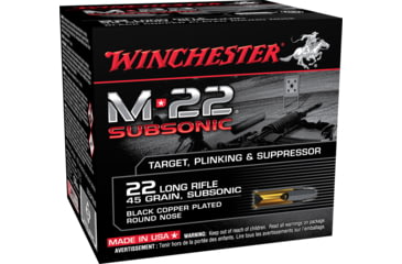 Image of Winchester M-22 SUBSONIC .22 Long Rifle 45 grain Copper Plated Lead Round Nose Rimfire Ammo, 800 Rounds, S22LRTSU8