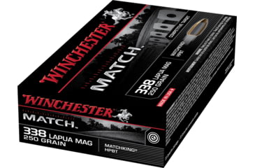 Image of Winchester MATCH .338 Lapua Magnum 250 grain Boat Tail Hollow Point Centerfire Rifle Ammo, 20 Rounds, S338LM