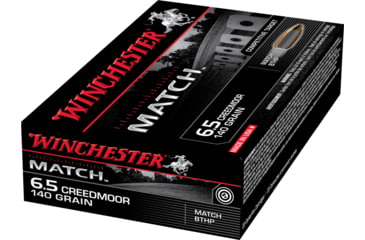 Image of Winchester MATCH 6.5 Creedmoor 140 grain Boat Tail Hollow Point Centerfire Rifle Ammo, 20 Rounds, S65CM