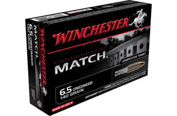 Image of Winchester MATCH 6.5 Creedmoor 140 grain Boat Tail Hollow Point Centerfire Rifle Ammo, 20 Rounds, S65CM