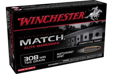Image of Winchester Match Elite Marksman .308 Winchester 169 Grain Matchking HPBT Brass Cased Rifle Ammo, 20 Rounds, S308M2